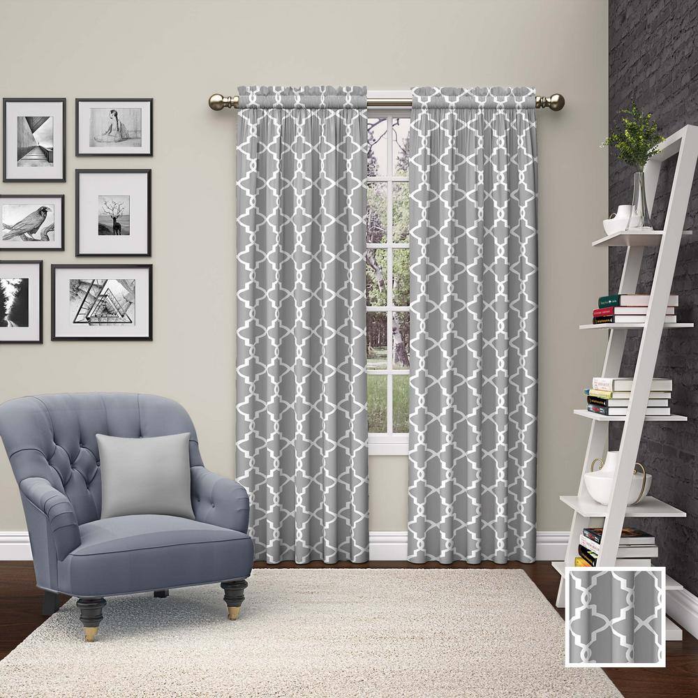 Vickery Gray Trellis Polyester/Cotton Blend 56 in. W x 84 in. L Light Filtering Pair Rod Pocket Curtain Panel Pair