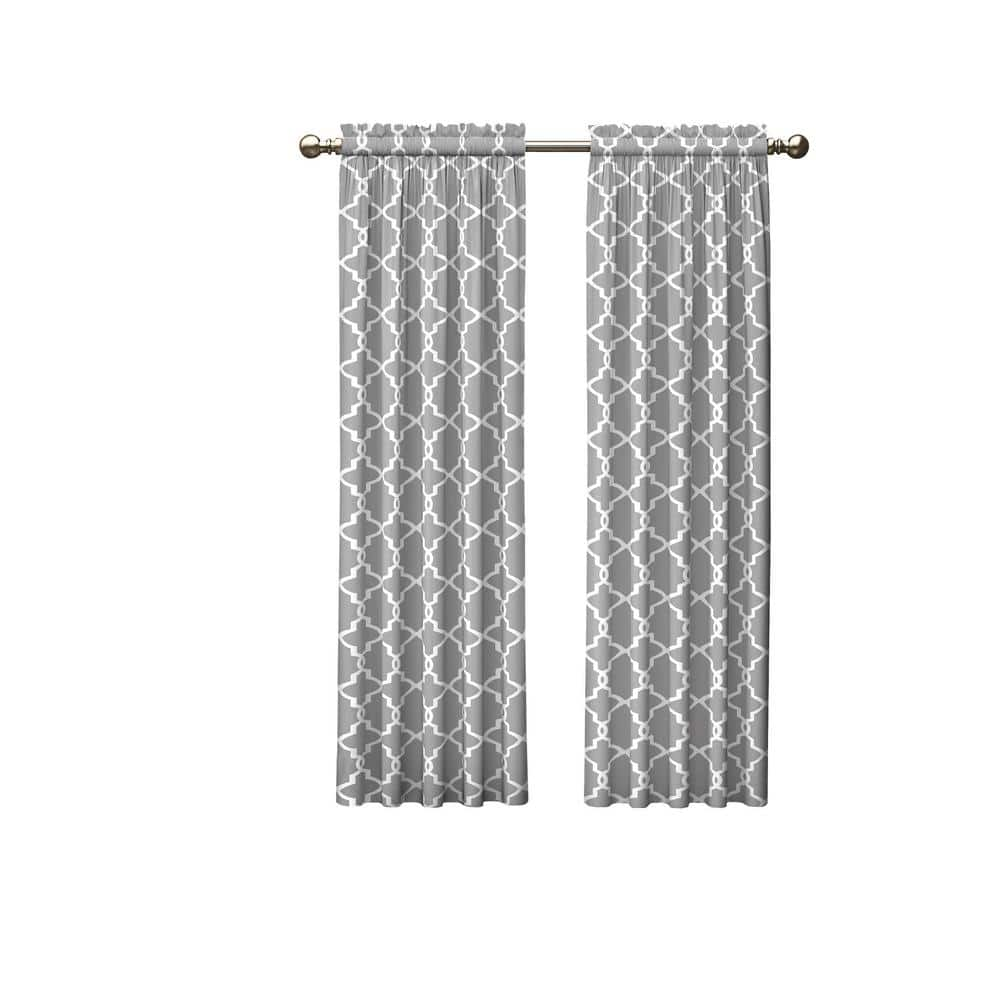 Vickery Gray Trellis Polyester/Cotton Blend 56 in. W x 84 in. L Light Filtering Pair Rod Pocket Curtain Panel Pair