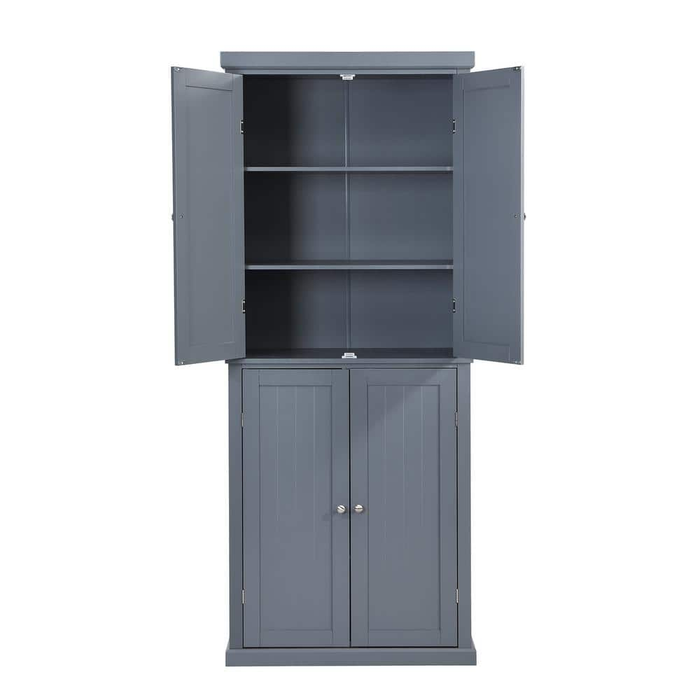 Gray Freestanding Tall Kitchen Pantry, 72.4 in. H Kitchen Storage Cabinet Organizer with 4-Doors and Adjustable Shelves