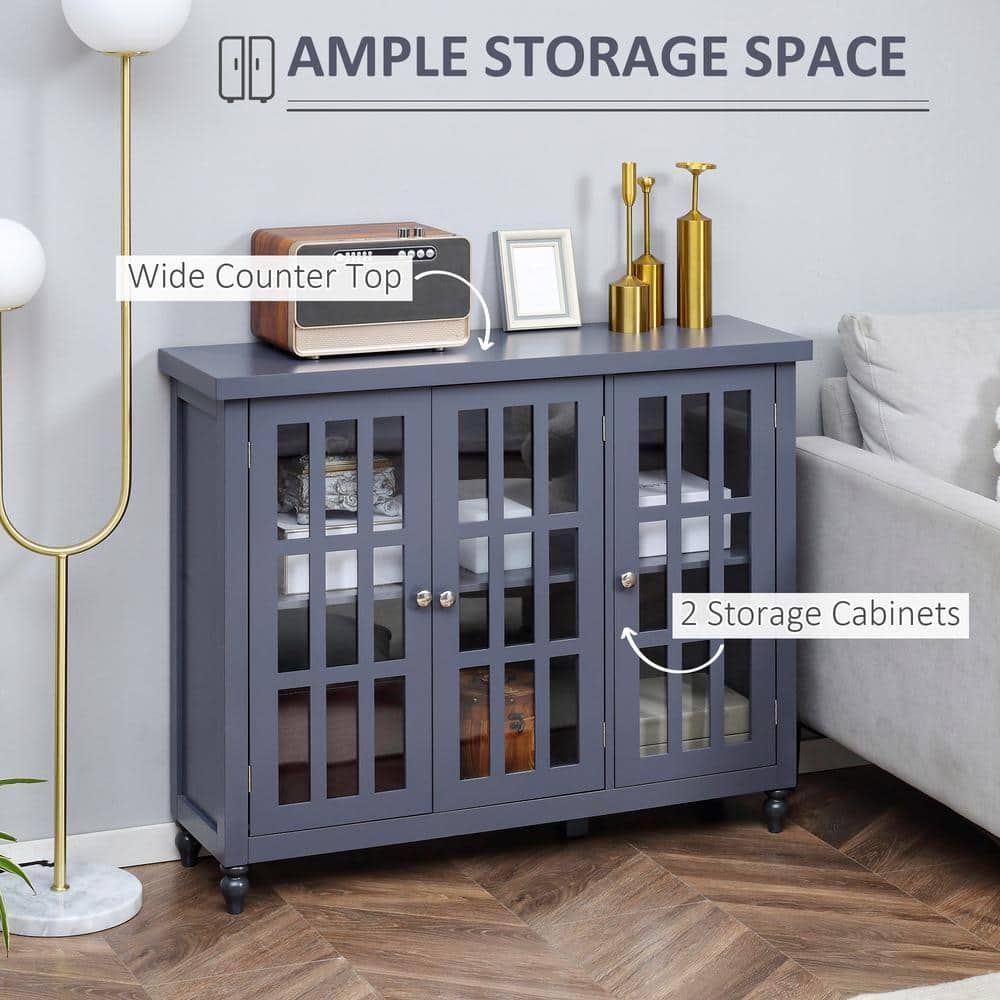 Gray Wood Pantry Organizer, Storage Cabinet with Glass Doors, and Adjustable Shelves