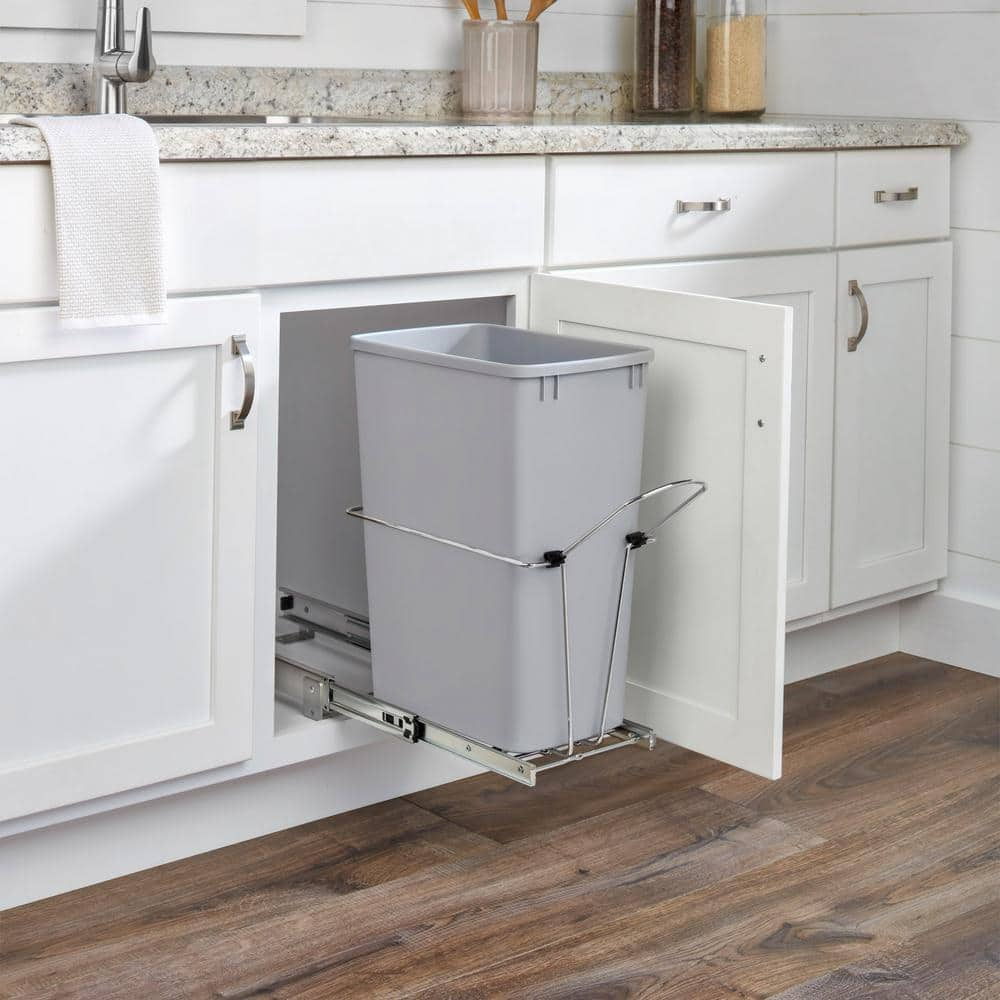 Gray 32 qt. Universal Waste Container with Rear Basket