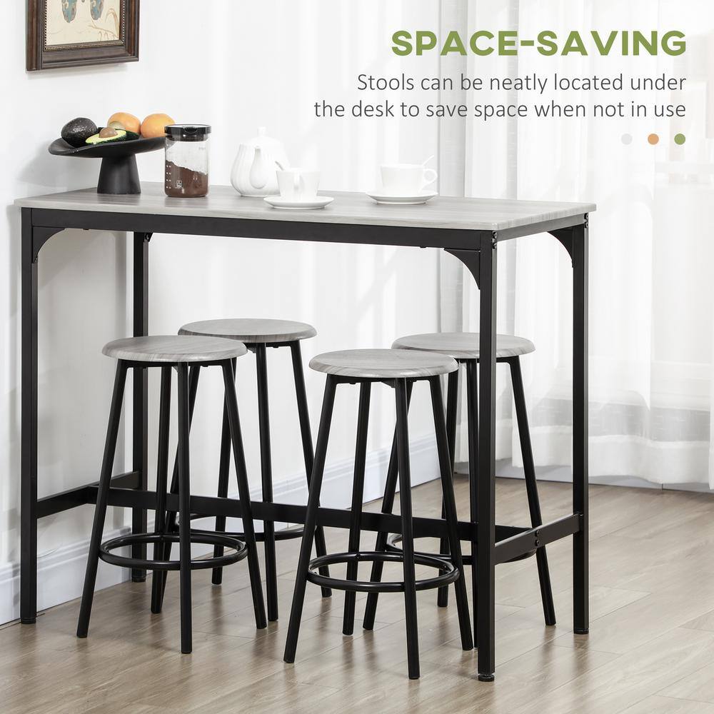 Gray 5-Piece Counter Height Bar Table Set, Rustic  Dining Table with 4 Bar Stools, Kitchen Table with Wooden Top