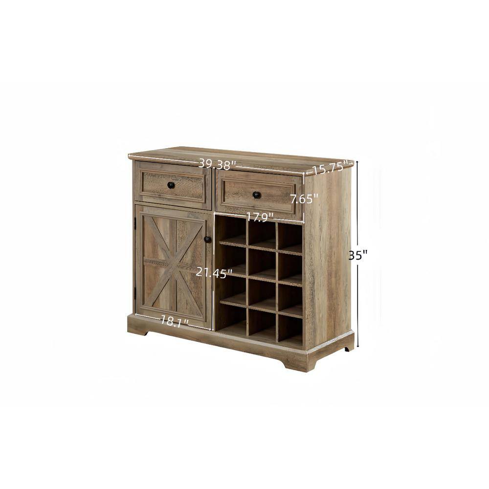 39.37 in. Wood Pantry Organizer with 2 Drawers and Removable Wine Racks in Gray Wash