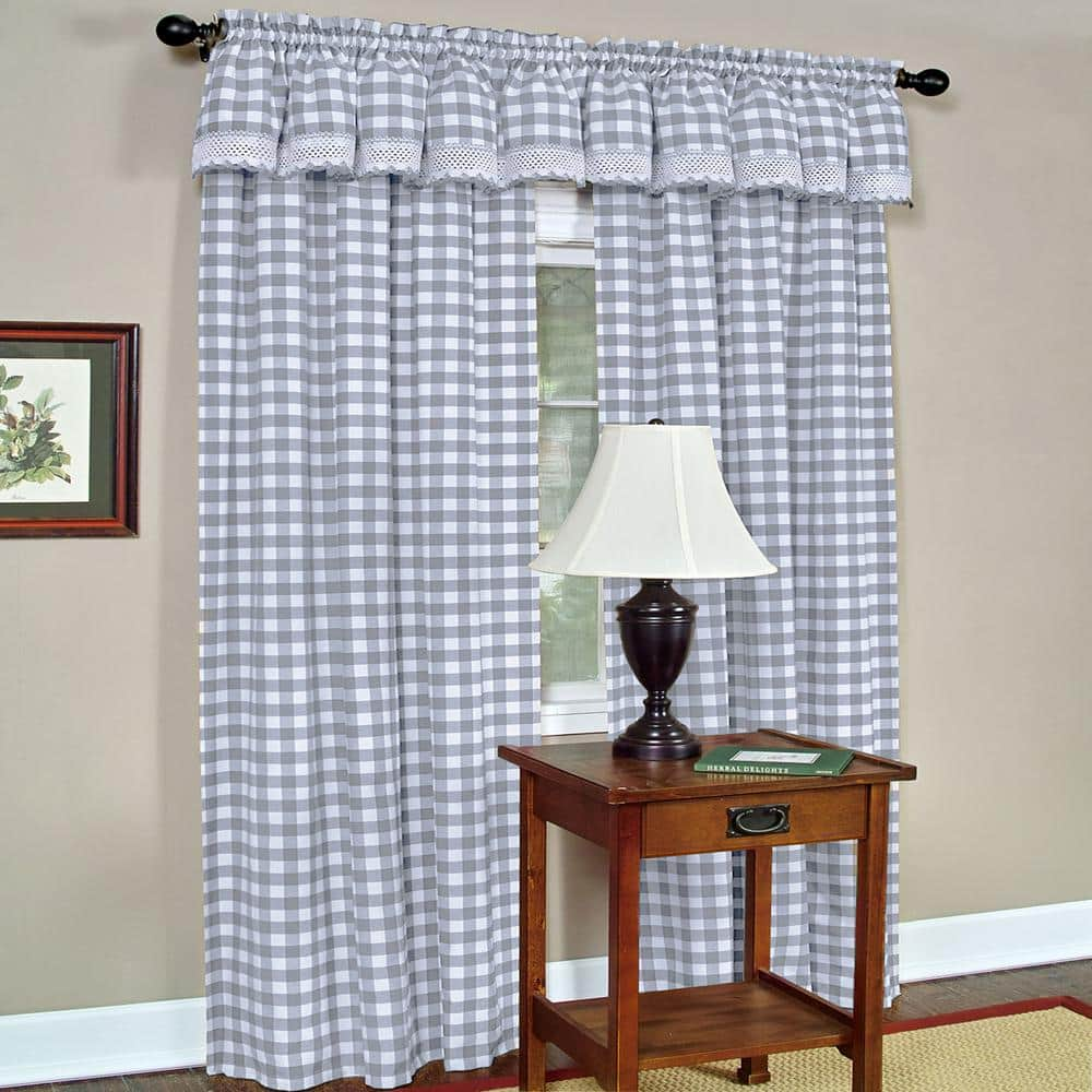 Buffalo Check 42 in. W x 63 in. L Polyester/Cotton Light Filtering Window Panel in Grey