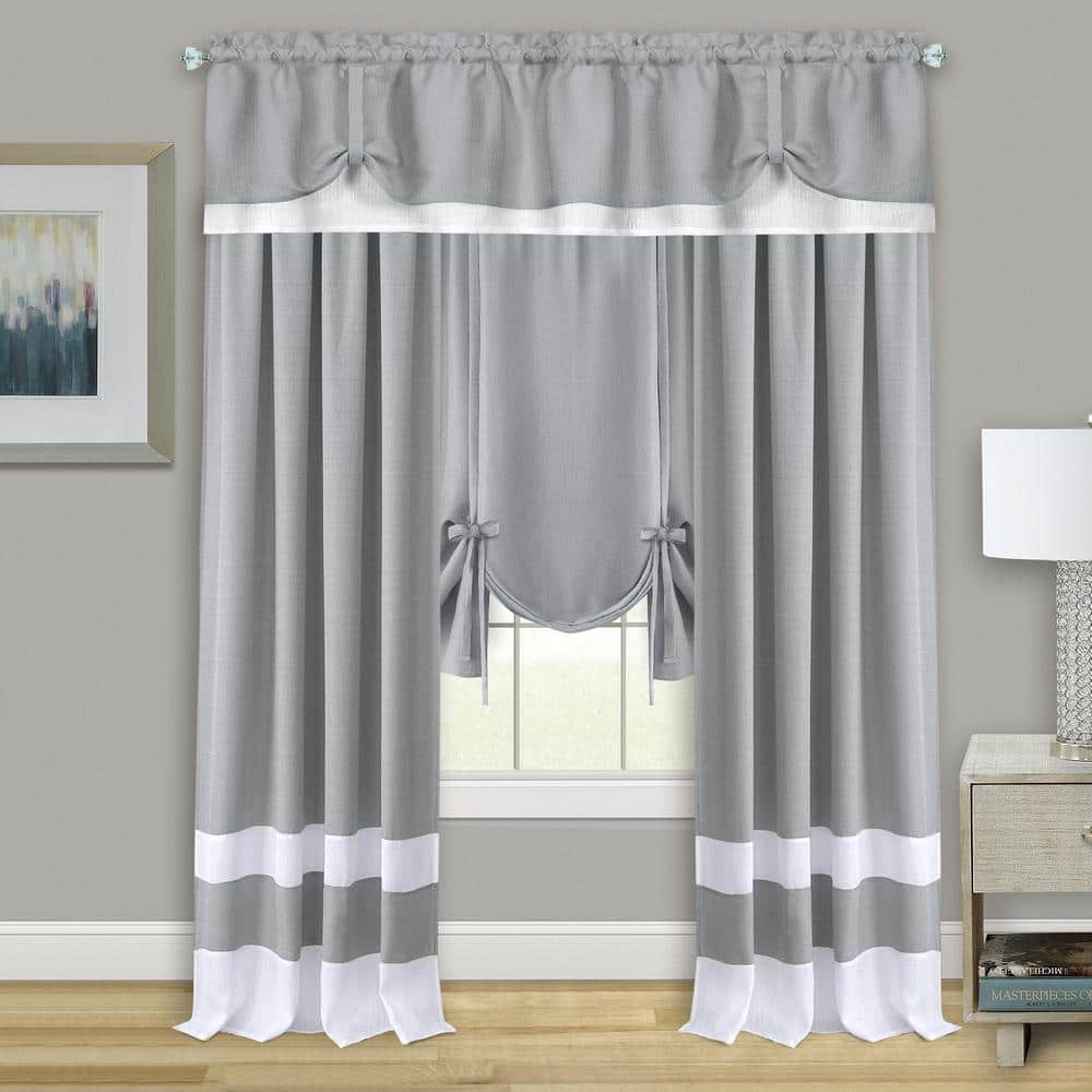 Darcy 58 in. W x 63 in. L Polyester Light Filtering Tie-Up Window Panel in Grey