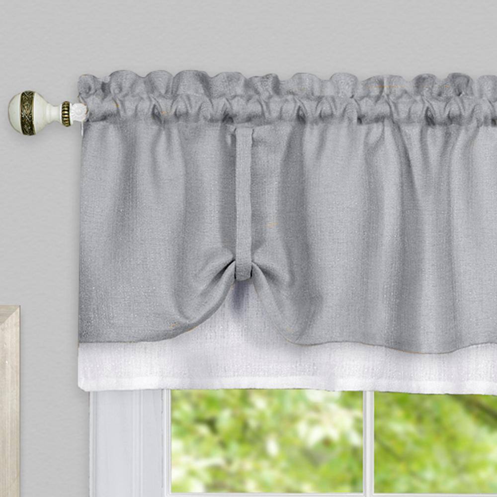 Darcy Grey/White Polyester Light Filtering Rod Pocket Tier and Valance Curtain Set 58 in. W x 24 in. L