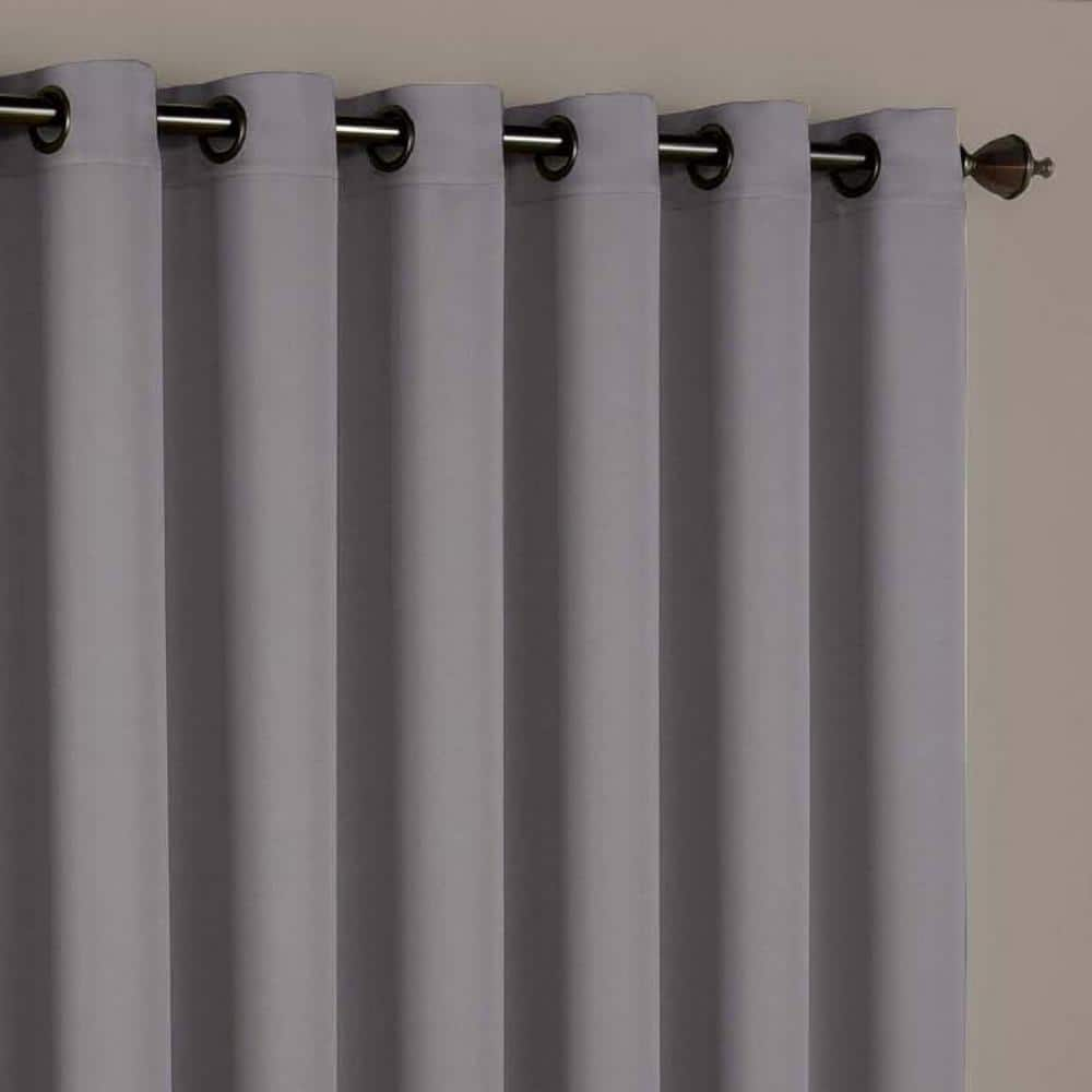 Tricia Grey Solid Polyester 100 in. W x 84 in. L Room Darkening Pair Rod Pocket Curtain Panel