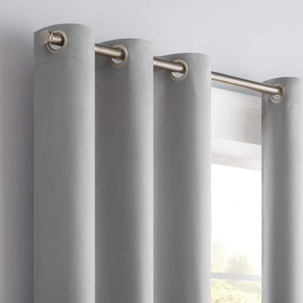 Darrell Grey Solid Polyester 37 in. W x 84 in. L Grommet Blackout Curtain