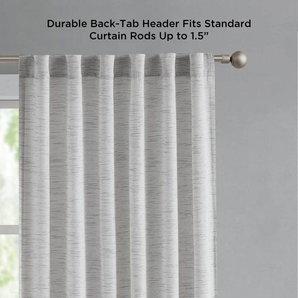 Misty Grey Faux Linen Light Filtering 52 in. x 96 in. Back-Tab Tiebacks Curtain (2 Panels and 2 Tiebacks)