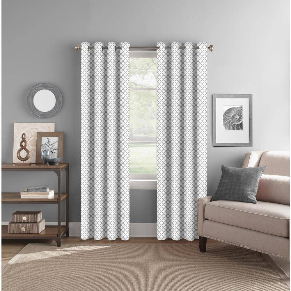 Grey Geometric Polyester 52 in. W x 84 in. L Grommet Room Darkening Curtain Panel