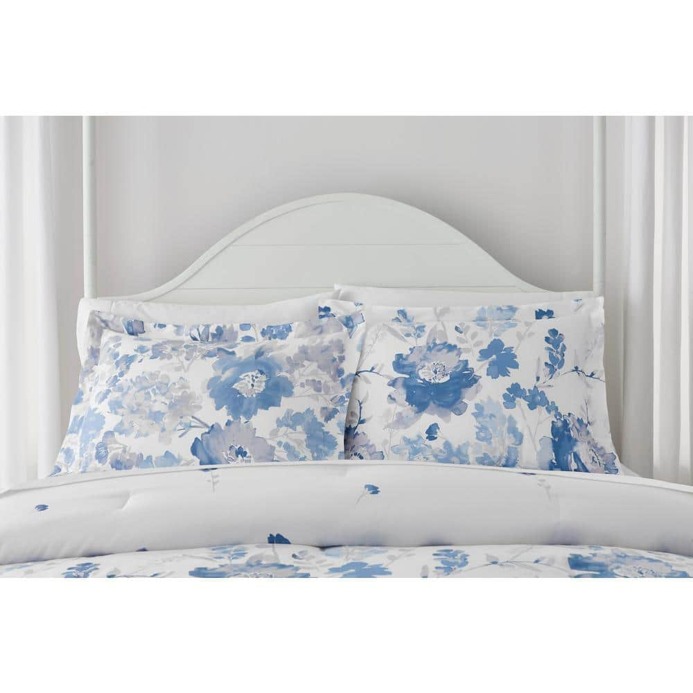 Loriana 3-Piece Blue Floral Full/Queen Comforter Set