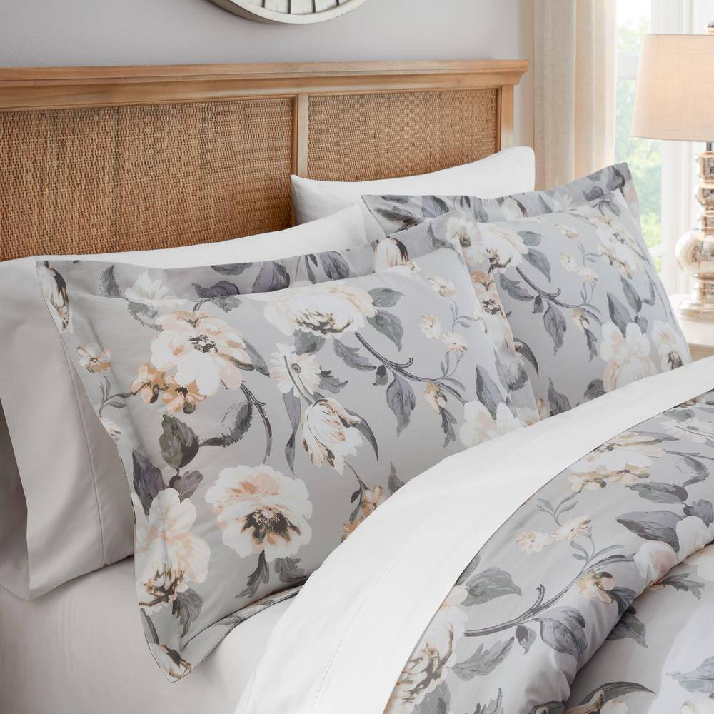 Sofia 3-Piece Gray Floral Full/Queen Comforter Set