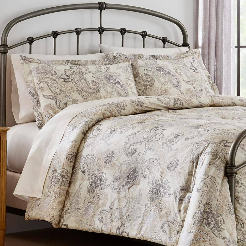 Lora 3-Piece Oatmeal Paisley Full/Queen Comforter Set