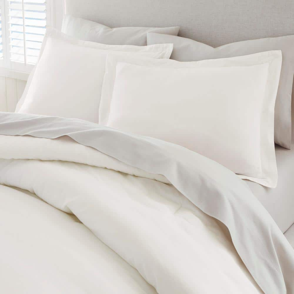 3-Piece Bright White Cotton Linen Blend Full/Queen Comforter Set