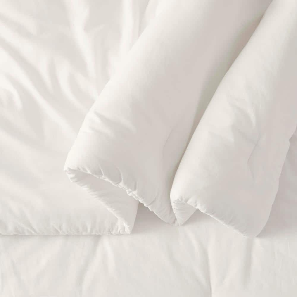 3-Piece Bright White Cotton Linen Blend Full/Queen Comforter Set