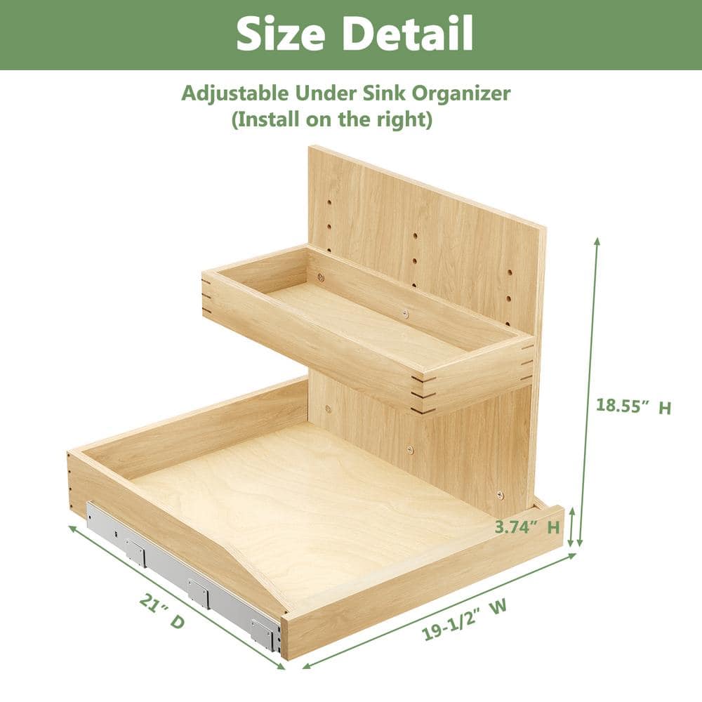 19.5 in W 3-Tier Pull Out Pot Lid Caddy with Full Extension Soft Close Rail for Kitchen