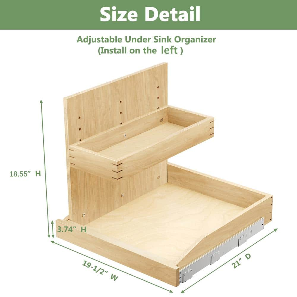 19.5 in. W Adjustable Wood Under Sink Caddy Slide-Out Shelf with Soft Close