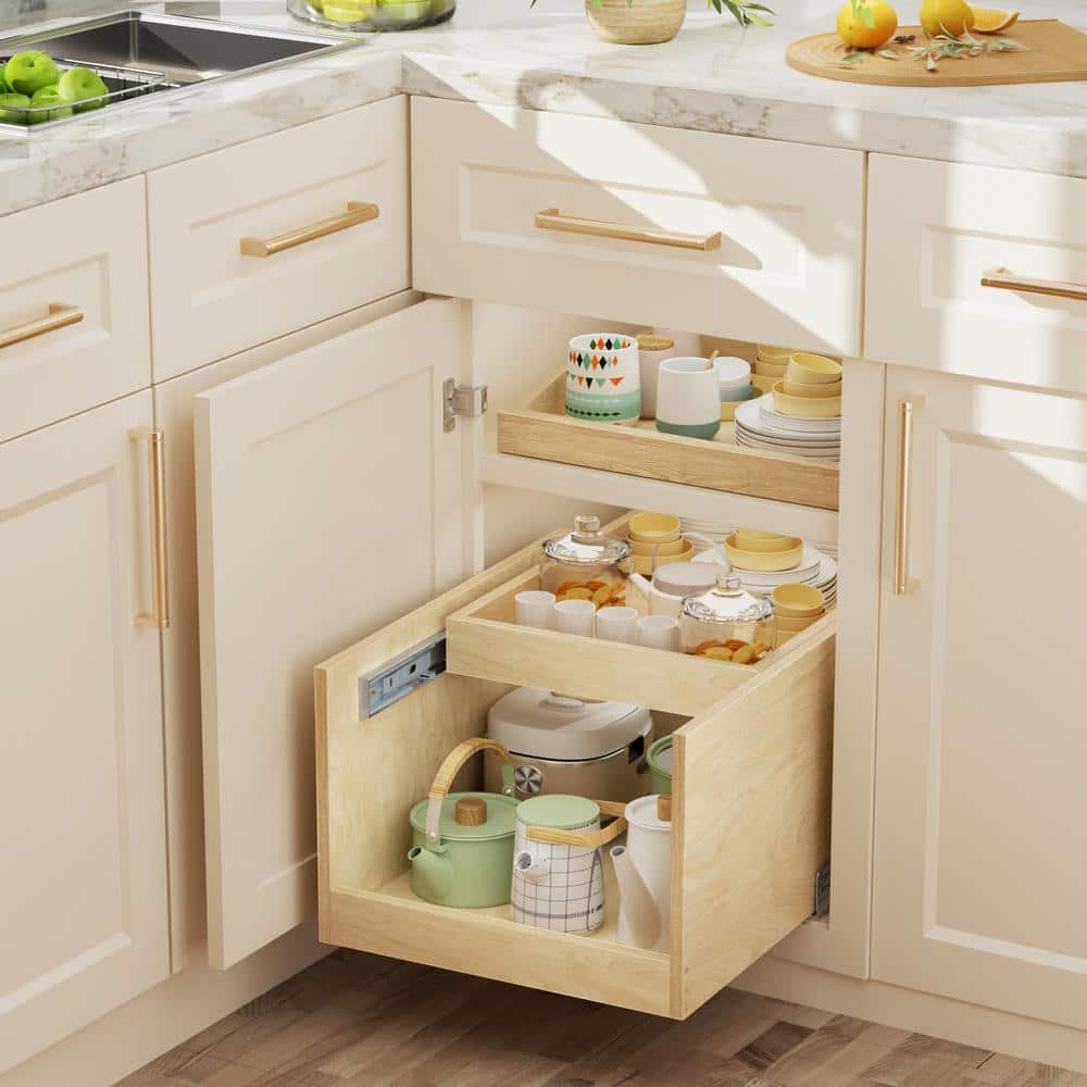 22.5 in. W Adjustable Wood Under Sink Caddy Slide-Out Shelf with Soft Close