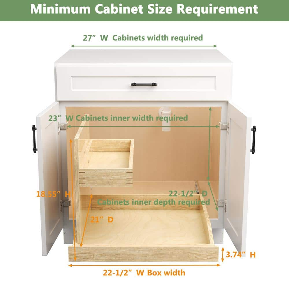 22.5 in. W Adjustable Wood Under Sink Caddy Slide-Out Shelf with Soft Close