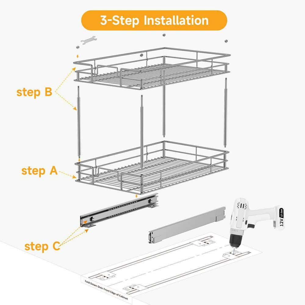 15 in. H x 20 in. W x 21 in. D Silver Metal Pull-Out Organizer