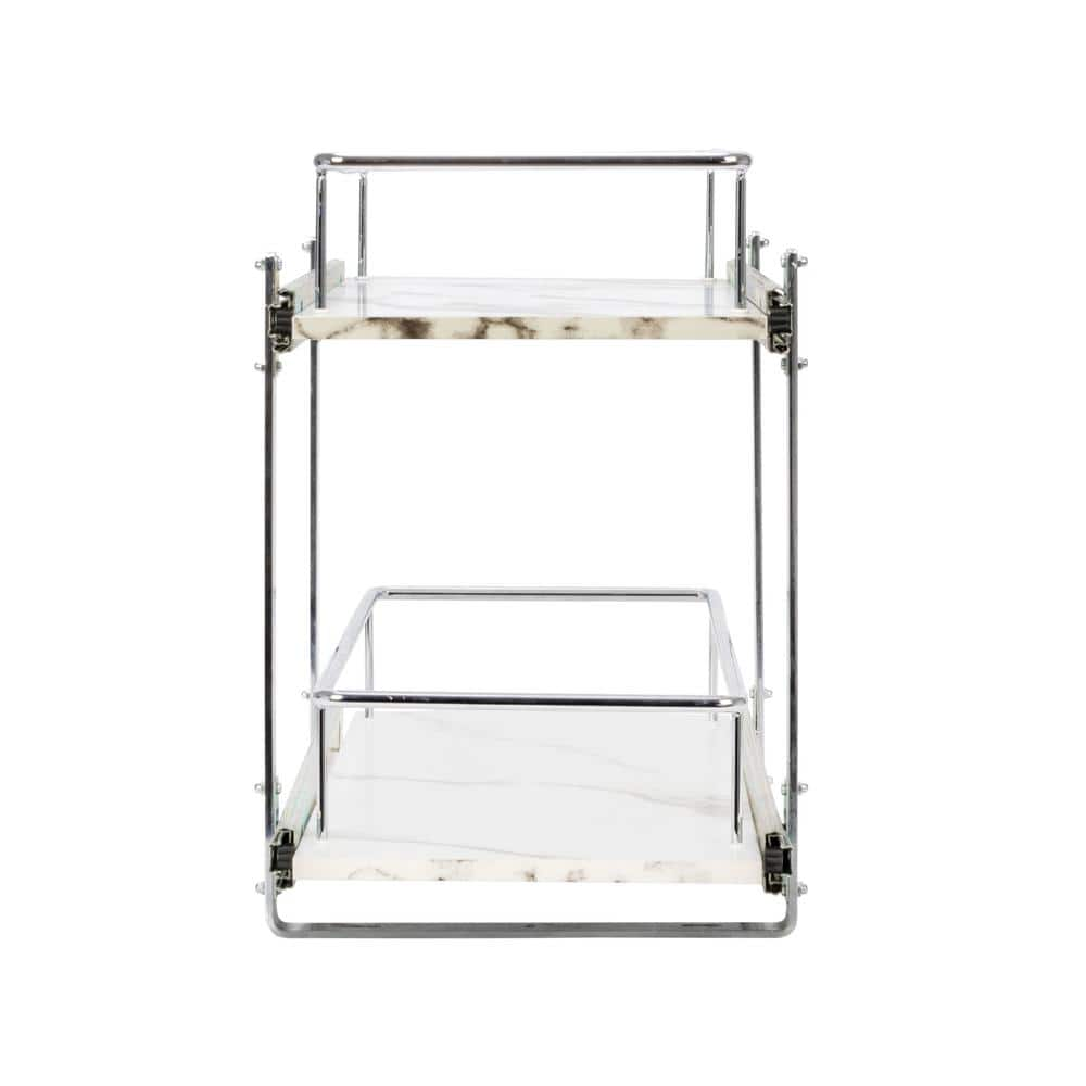 Faux Marble and Chrome Sliding Dual Under the Sink 2-Tier Shelving Unit 12 in. W x 16.25 in. H x 21.75 in. D