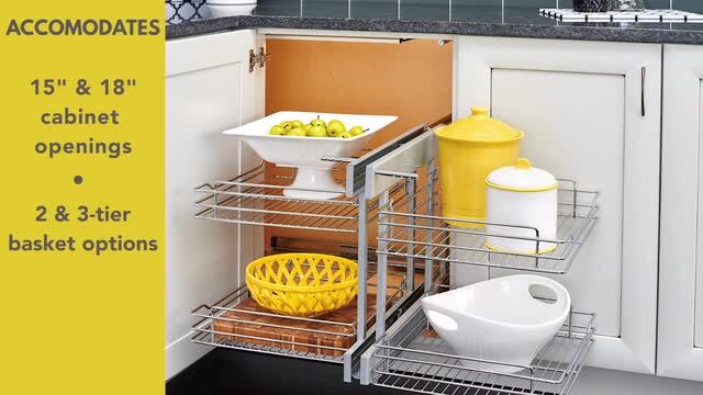 Silver 15 in. Blind Corner Kitchen Cabinet Organizer w/Soft Close