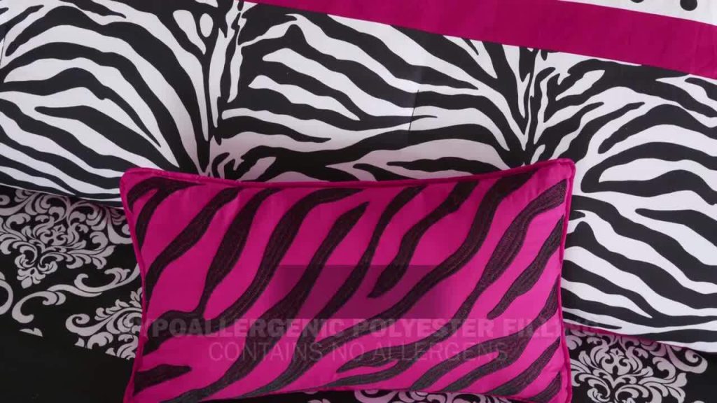 Gemma 4-Piece Pink Microfiber Full/Queen Stripe Zebra Print Comforter Set