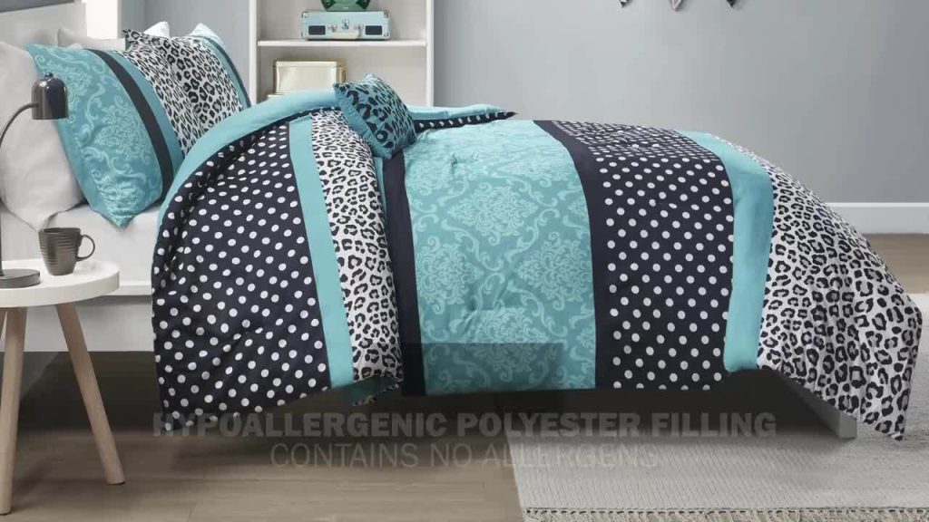 Camille 4-Piece Teal Microfiber Full/Queen Leopard Print Comforter Set