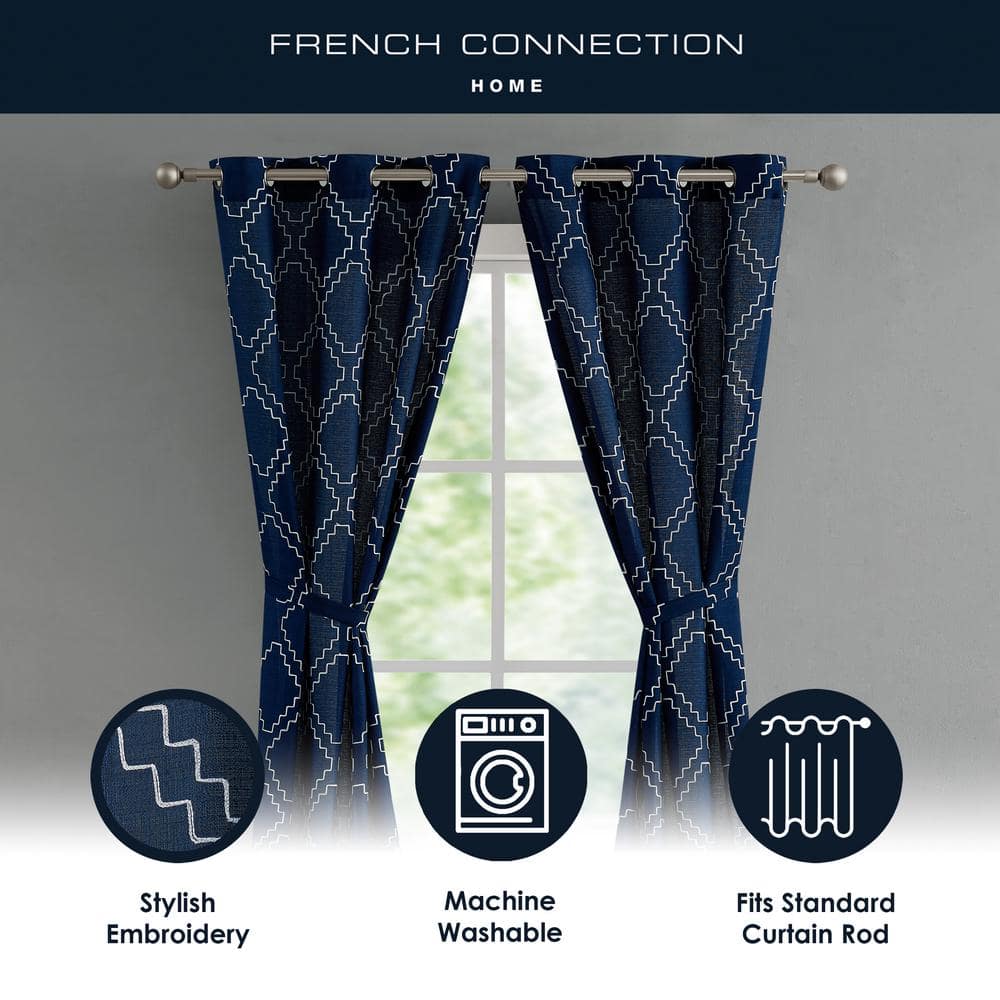 Somerset 38 in. W x 84 in. L Microfiber Light Filtering Grommet Tiebacks Curtain in Indigo (2-Panels)