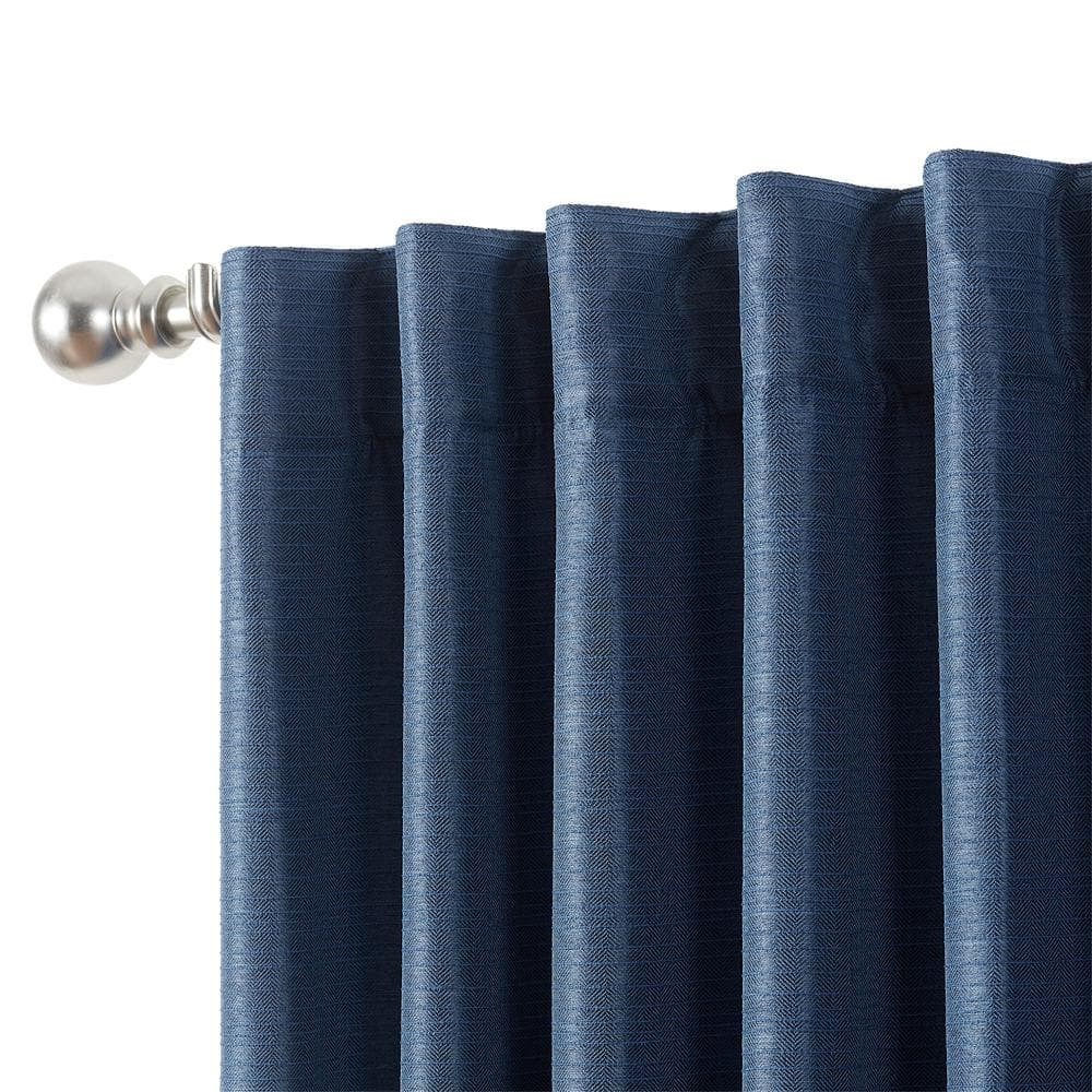 Robin Thermal Woven Room Darkening Indigo Back Tab Curtain 52 in. W x 84 in. L (2 Panels)