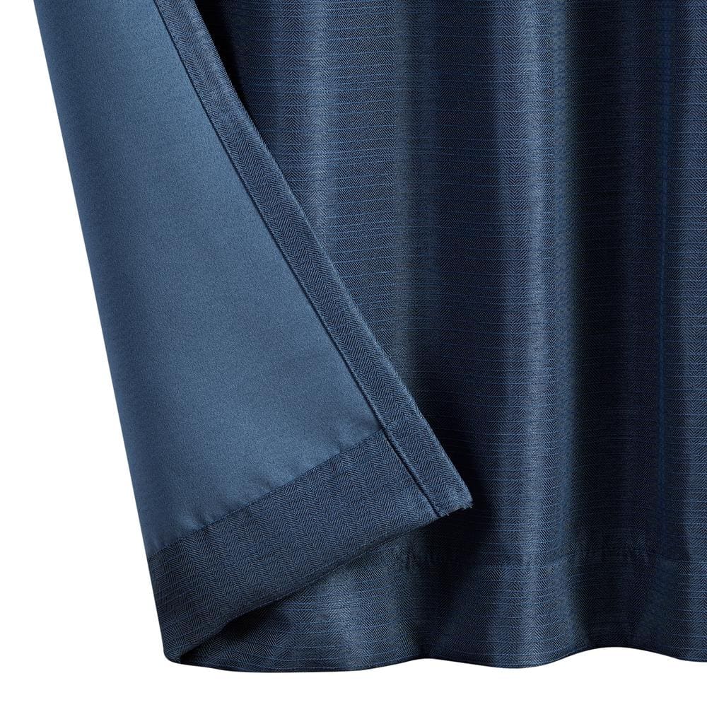 Robin Thermal Woven Room Darkening Indigo Back Tab Curtain 52 in. W x 84 in. L (2 Panels)