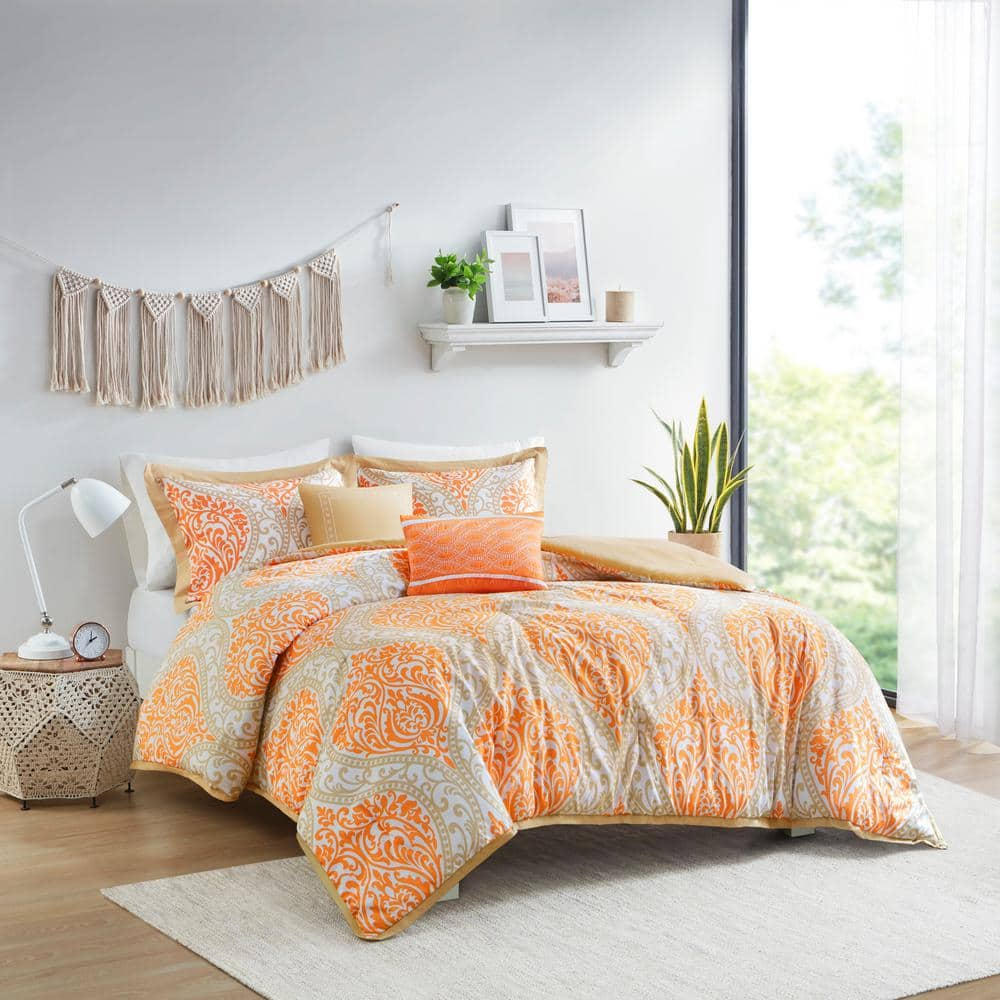 Sabrina 4-Piece Orange Microfiber Twin/Twin XL Ultra Soft Boho Comforter Set