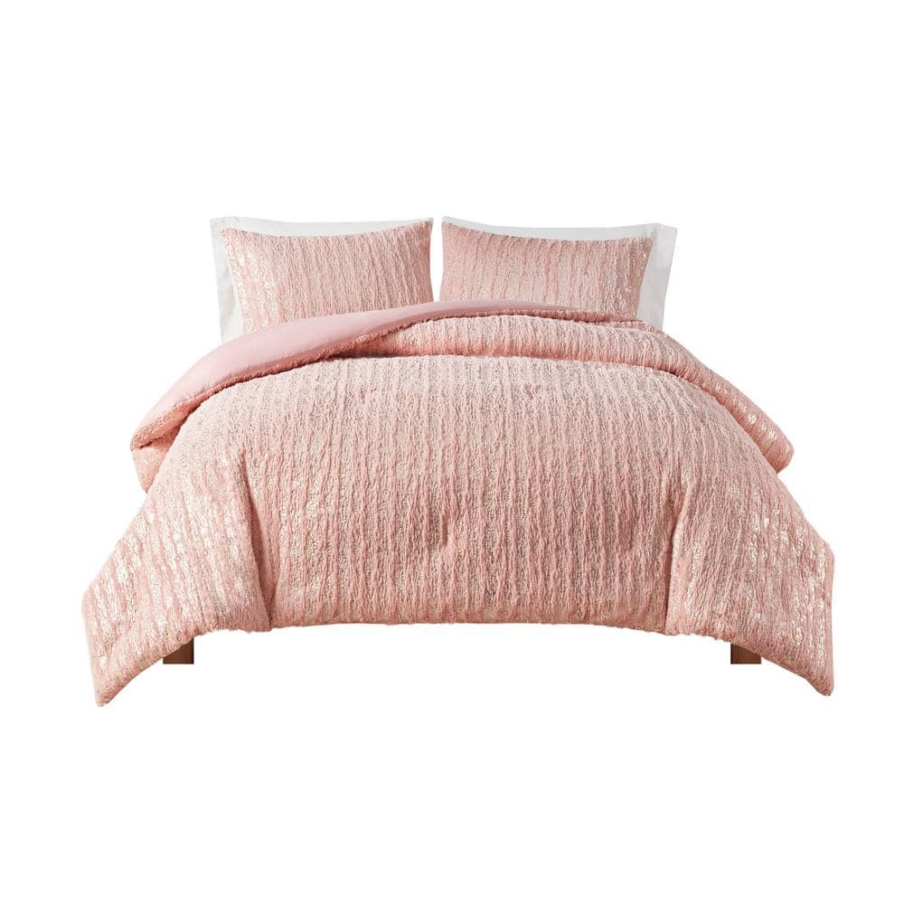 Alaia 3-Piece Blush/Gold Polyester Full/Queen Comforter Set