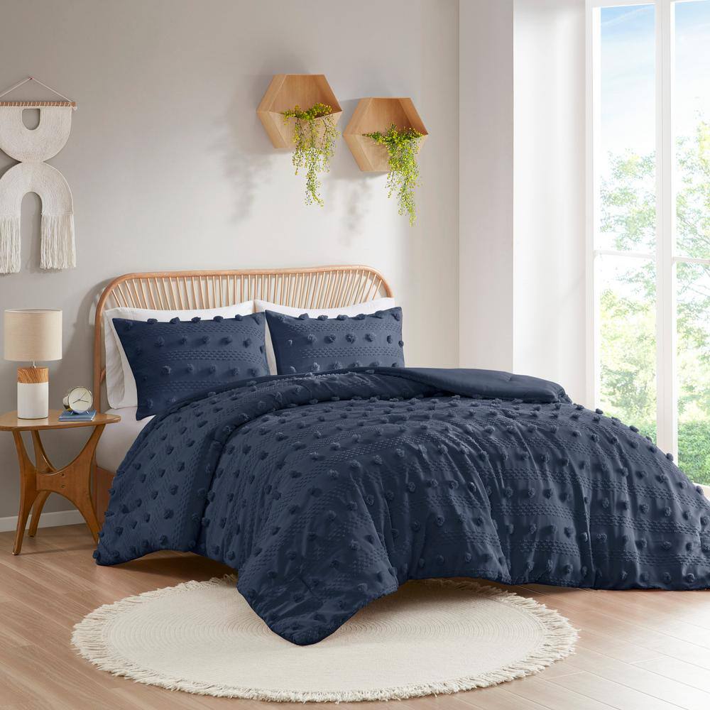 Vera 3-Piece Navy King/Cal King Clip Jacquard Comforter Set