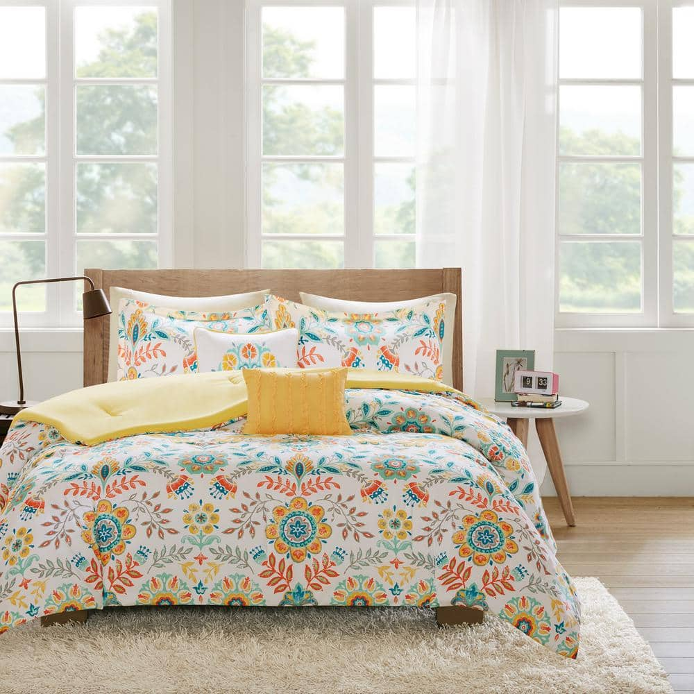 Mona 5-Piece Multi Microfiber Full/Queen Floral Medallions Boho Comforter Set