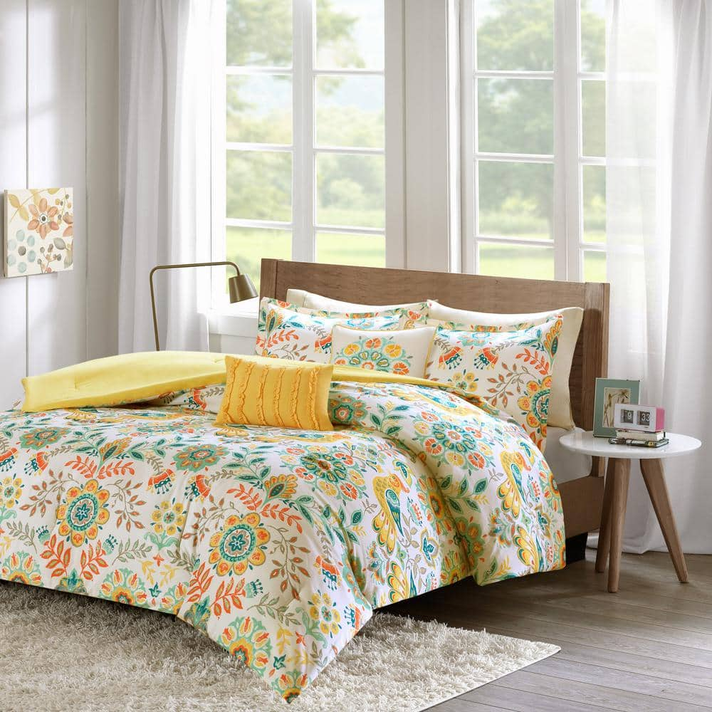 Mona 5-Piece Multi Microfiber Full/Queen Floral Medallions Boho Comforter Set