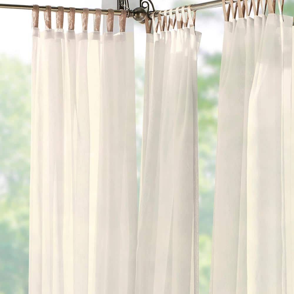 Darien Ivory Solid Polyester Indoor/Outdoor 52(in)X84(in) Adhesive Loop Tab Top Sheer Curtain Panel