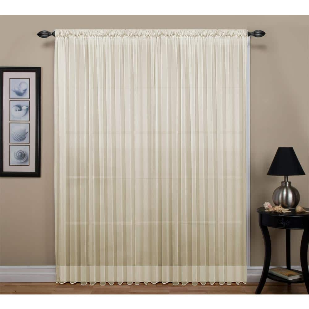 Ivory Solid Extra Wide Rod Pocket Sheer Curtain – 108 in. W x 84 in. L