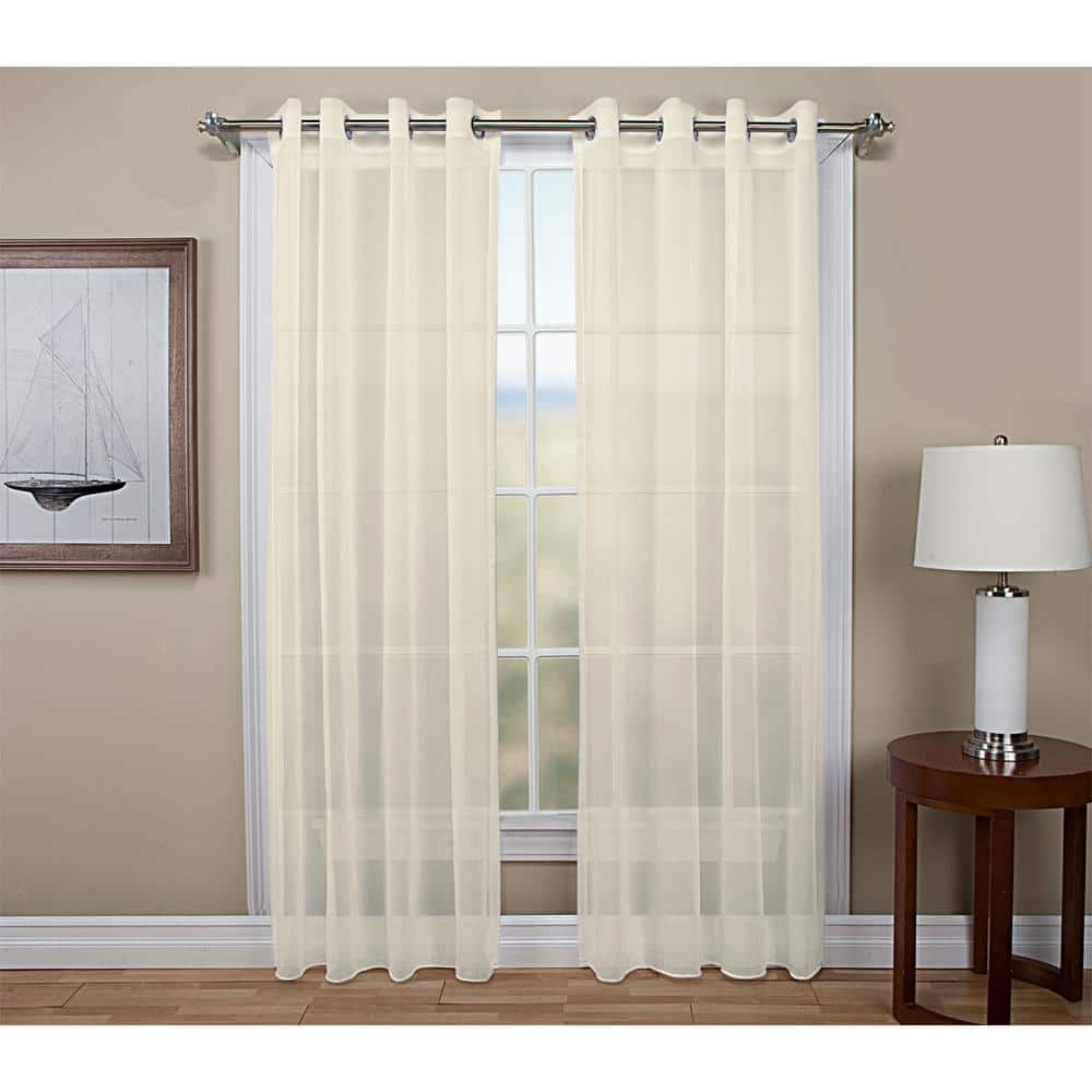 Ivory Solid Grommet Sheer Curtain – 54 in. W x 96 in. L