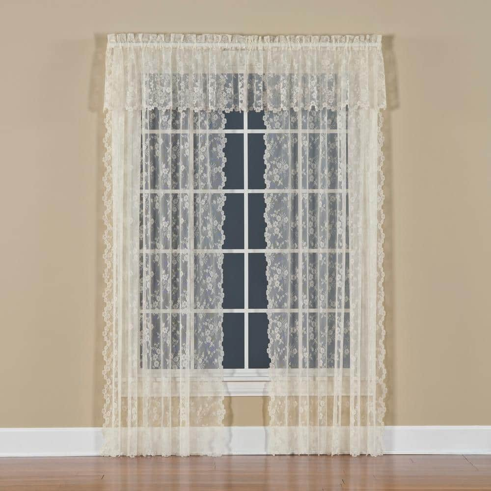 Ivory Floral Lace Rod Pocket Sheer Curtain – 56 in. W x 63 in. L