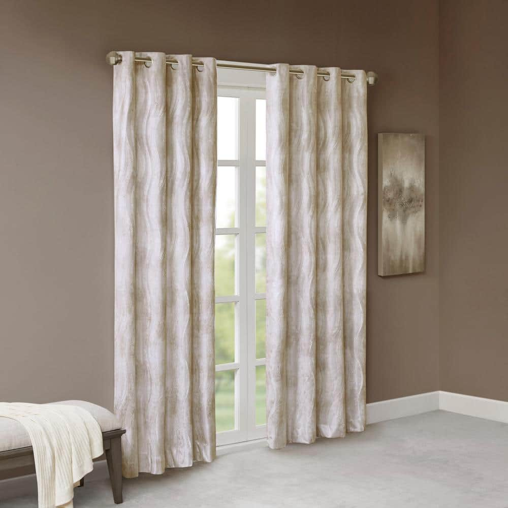 Alastair Ivory Printed Jacquard 50 in. W x 95 in. L Blackout Grommet Top Curtain