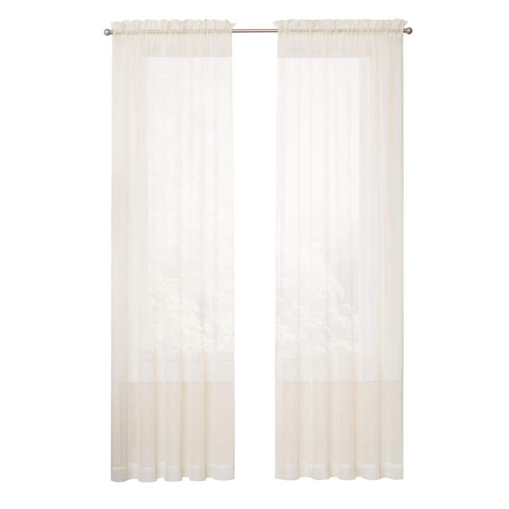 Voile Ivory Solid Polyester 59 in. W x 63 in. L Sheer Single Rod Pocket Curtain Panel