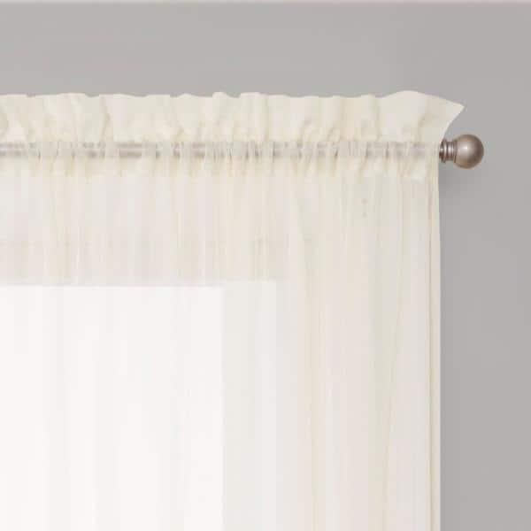 Voile Ivory Solid Polyester 59 in. W x 63 in. L Sheer Single Rod Pocket Curtain Panel