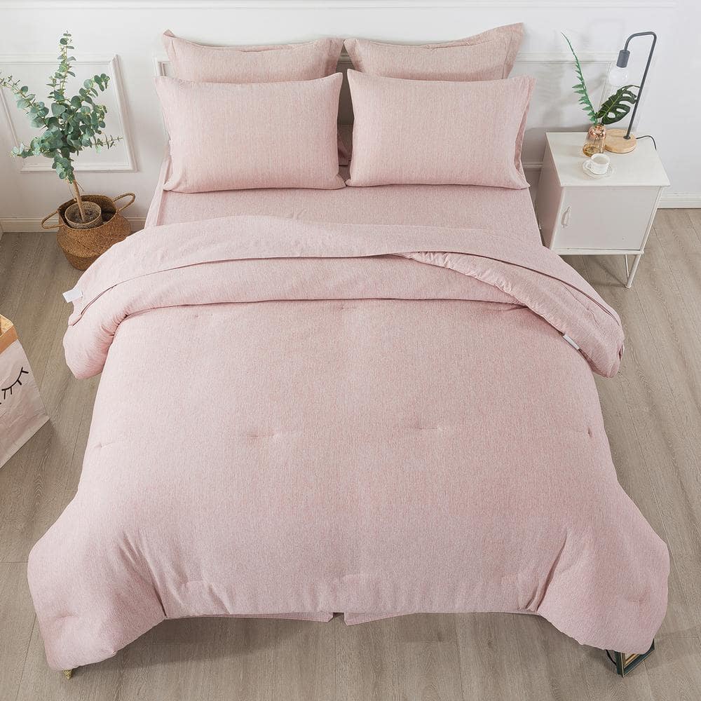 8-Piece Pink Microfiber Cationic Dyeing Queen Comforter Set