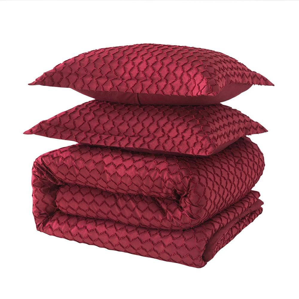 3-Piece Burgundy Microfiber Queen Comforter Set