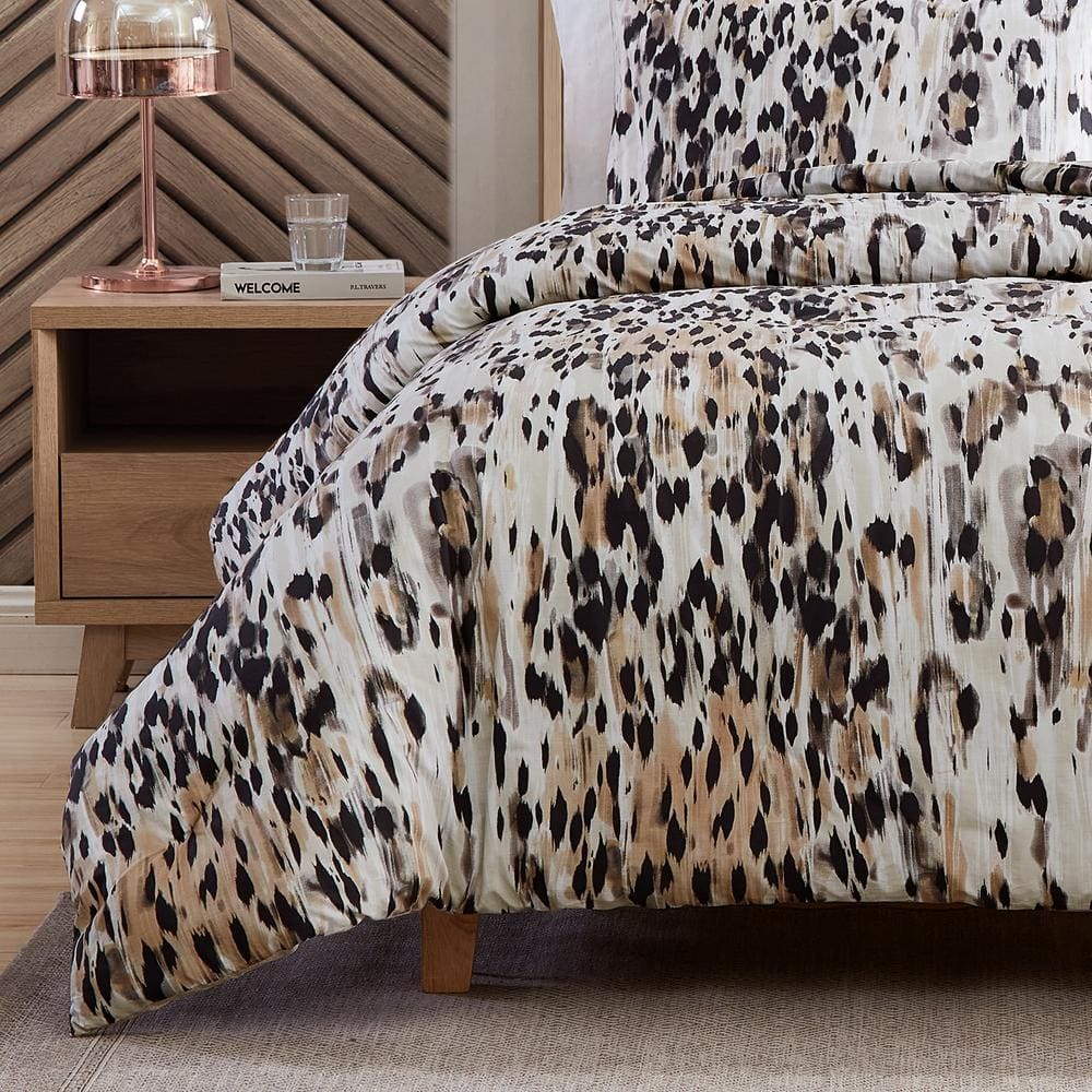 Abstract Leopard 3-Piece Brown Cotton Full/Queen Comforter Set