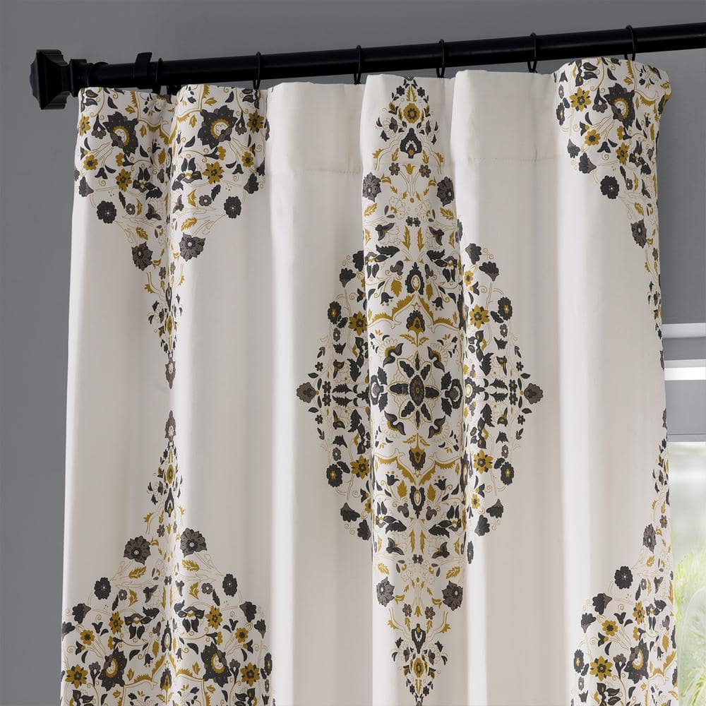 Kerala Gold Printed Room Darkening Curtain – 50 in. W x 84 in. L Rod Pocket with Back Tab Single Window Panel