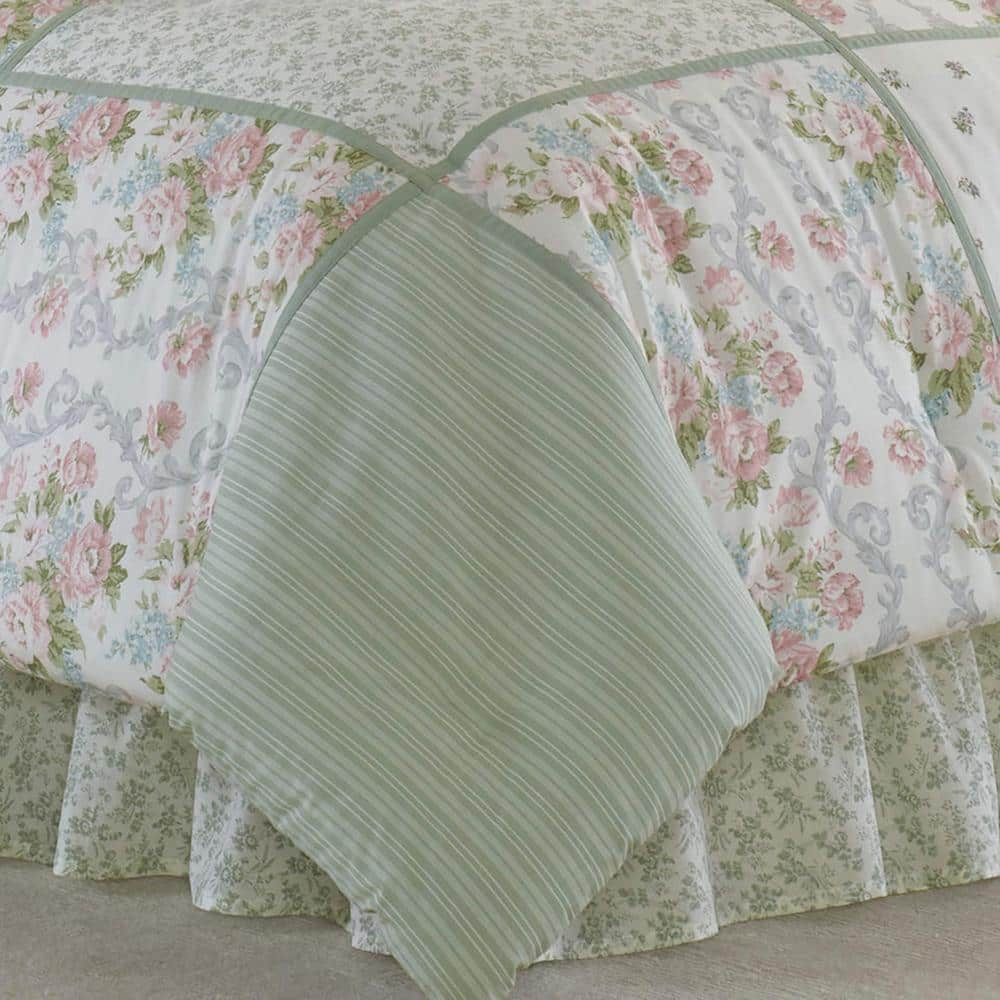 Harper 4-Piece Jade Green Floral Cotton Queen Comforter Set