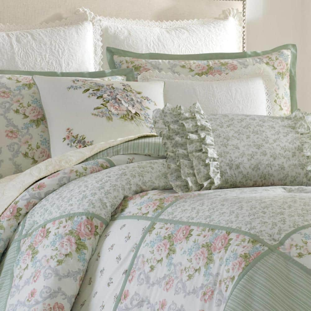 Harper 4-Piece Jade Green Floral Cotton Queen Comforter Set