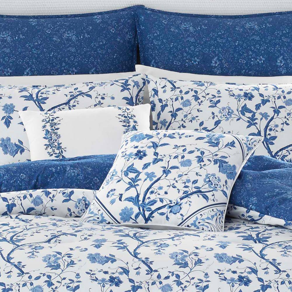 Elise 7-Piece Navy Blue Floral Cotton King Comforter Set